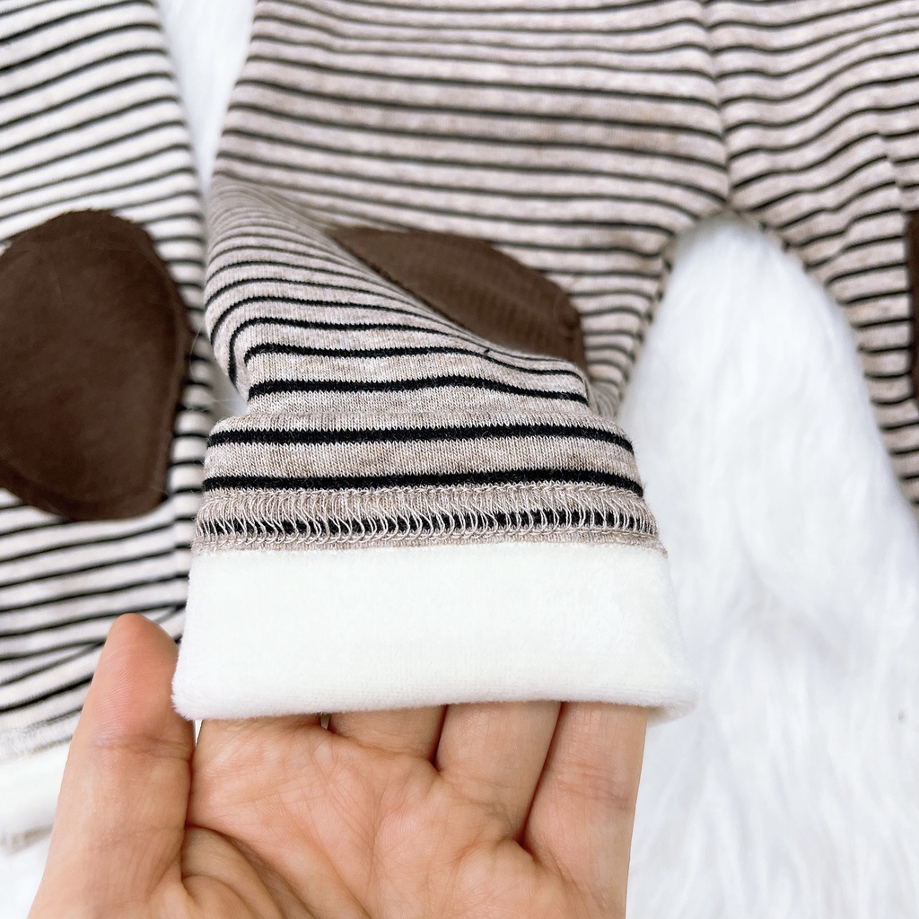 Quần legging lót lông kẻ ngang cho bé trai bé gái đáp gối phong cách Hàn Quốc dành cho bé từ 5kg đến 13kg