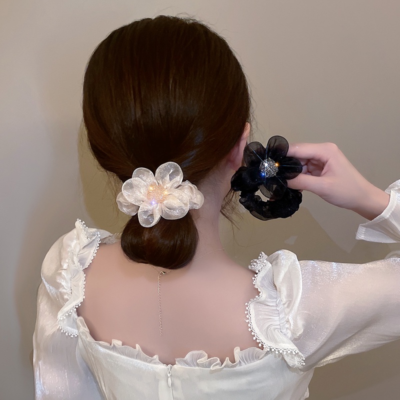 Dây Buộc Tóc Lưới Cao Su Bản Lớn Họa Tiết Hoa Sáng Bóng Sang Trọng Thời Trang Mùa Hè Cho Nữ