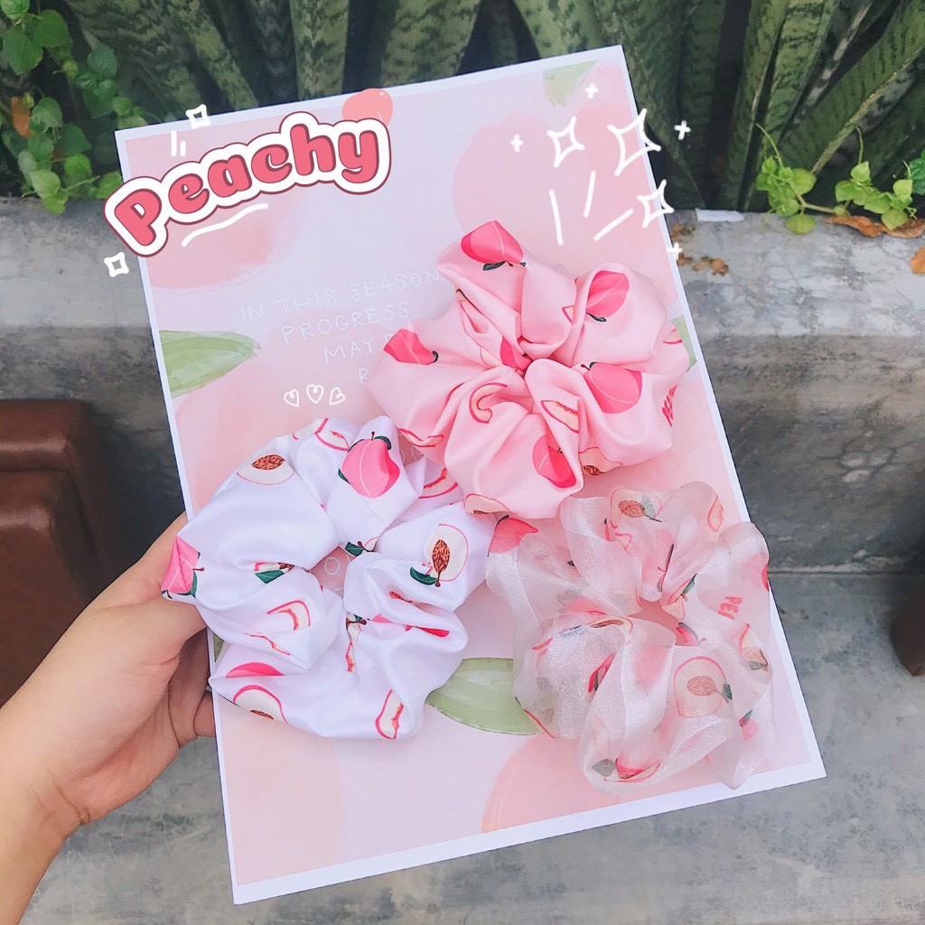Dây Cột Tóc Vải Scrunchies Quả Đào Peachy