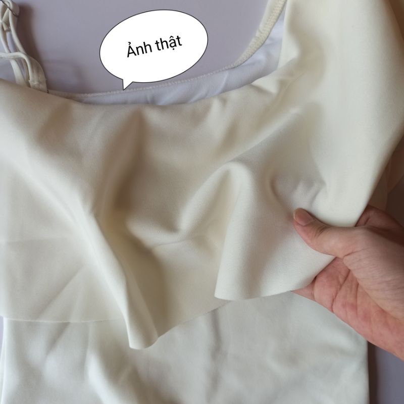 Bikini đi biển, đồ bơi nữ tay bèo 1 mảnh liền thân tôn dáng xòe màu kem Nemo Bikini - B10