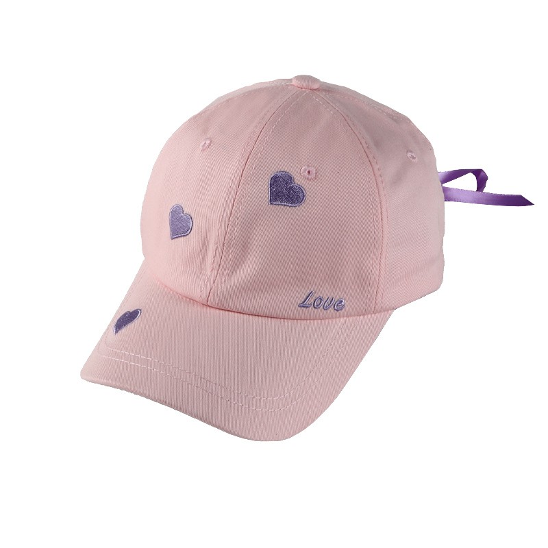 [real shot of new products in stock] heart shaped love long ribbon hat female summer sweet cute baseball cap Korean bowknot love cap matching cap