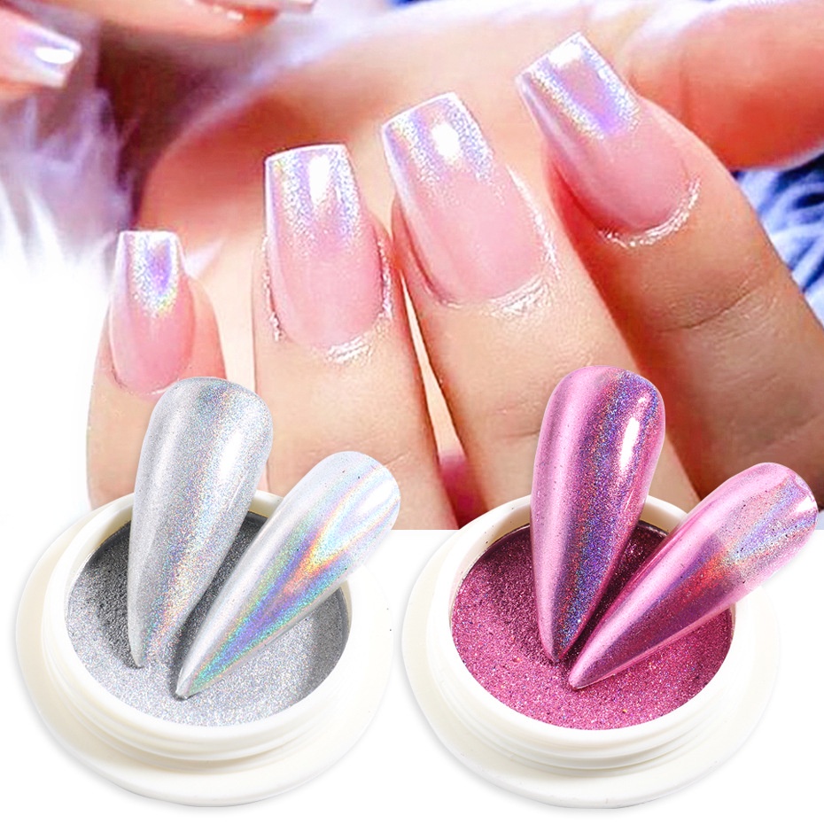 Bột màu trang trí móng nghệ thuật hiệu ứng laser crom ba chiều bằng nhựa resin tổng hợp 7 màu khác nhau kèm cọ tán