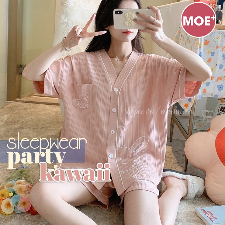 HÀNG SẴN_Bộ Ngủ Pyjama Cotton Kiểu Cổ Yukata Korea Style Mùa Hè 2021