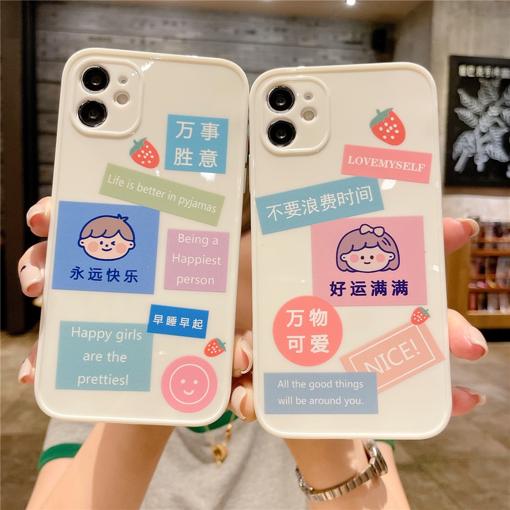 Ốp Điện Thoại TPU Mềm Bóng Dày Họa Tiết Cậu Bé/Cô Bé Cho iPhone 7 8 6 6S Plus X XS XR Max 11 12 Pro Max 12 Mini sunny234