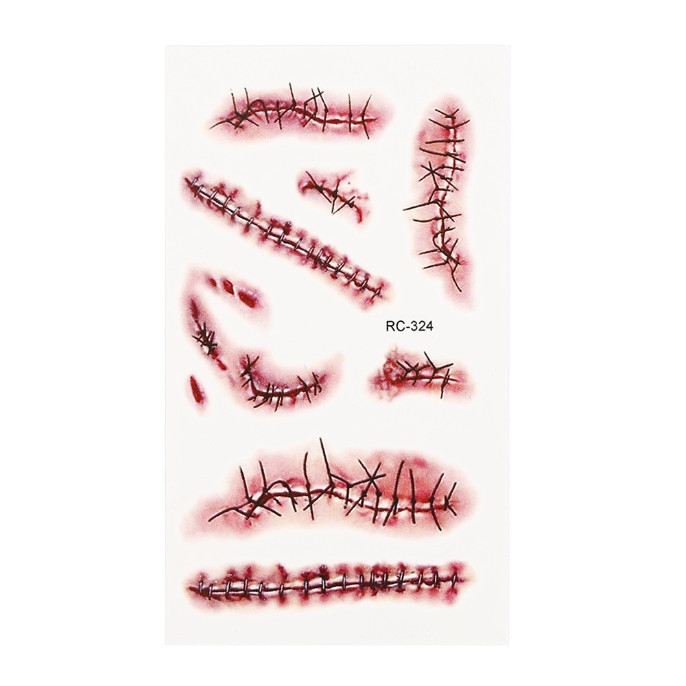 Thực Tế Halloween Sẹo Hình Xăm Đẫm Máu Trang Phục Trang Điểm Chống Khủng Bố Vết Thương Khâu Miếng Dán Đặc Biệt Trái Cây Đại Vết Sẹo Hình Xăm Giả Vảy Huyết Flowerdance