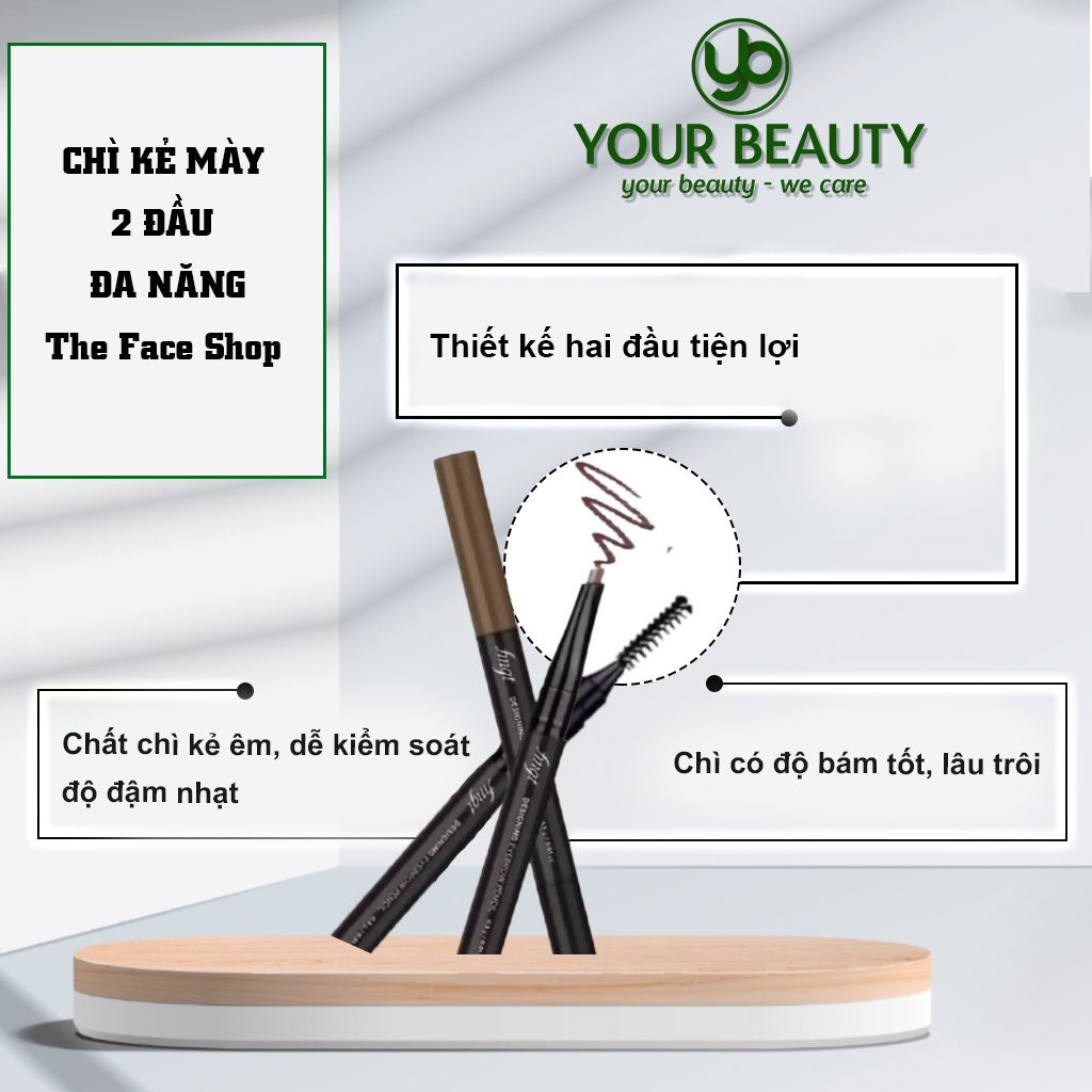 Chì Kẻ Mày 2 Đầu THE FACE SHOP Designing Eyebrow Pencil - mẫu mới (Chính Hãng)