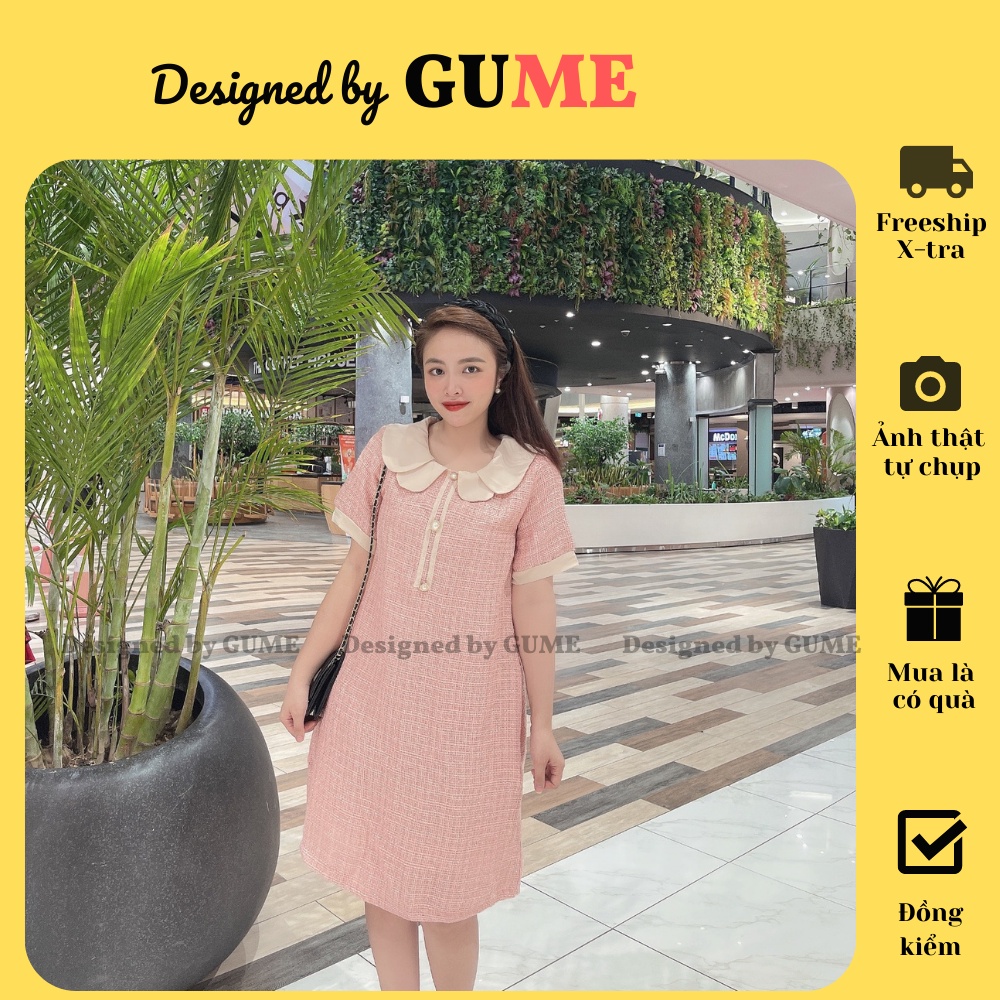 Váy bầu thu đông, đầm bầu thiết kế GUME- DẠ TWEED HỒNG CAO CẤP dáng suông cộc tay- MB184, ẢNH THẬT