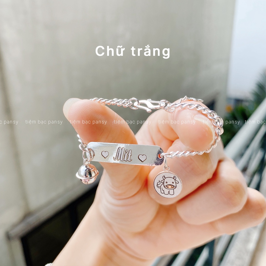 Vòng bạc cho bé khắc tên miễn phí, Lắc bạc cho bé chỉnh được kích cỡ - đeo tay, chân đều được