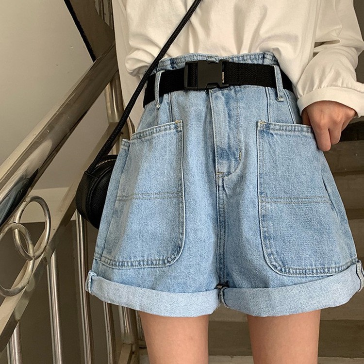 Quần Sooc Bò BIGTOE Phối Hai Túi Trước - Rere.Store [FREESHIP] - Short jean cạp cao ống rộng gập gấu Ulzzang