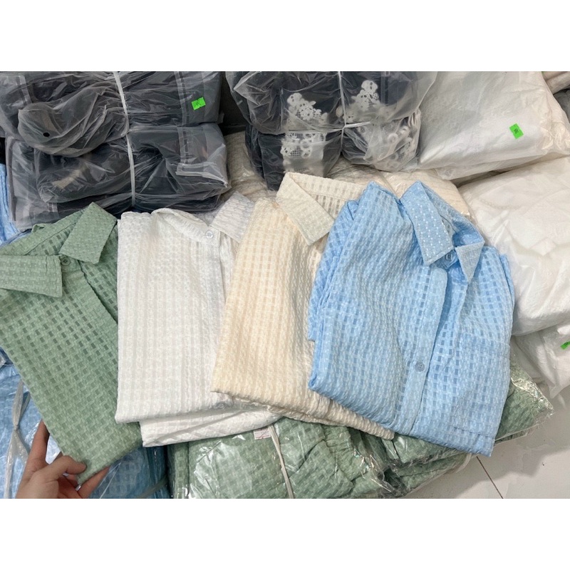 Set áo sơmi xốp ô kèm quần short 3 màu