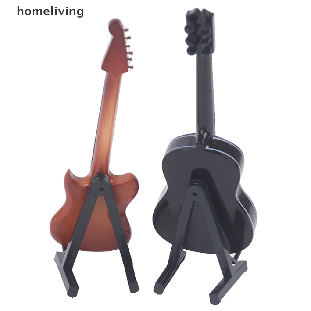 Đàn Guitar Điện Bằng Gỗ Có Chân Đứng Trang Trí Nhà Búp Bê Tỉ Lệ 1 / 6