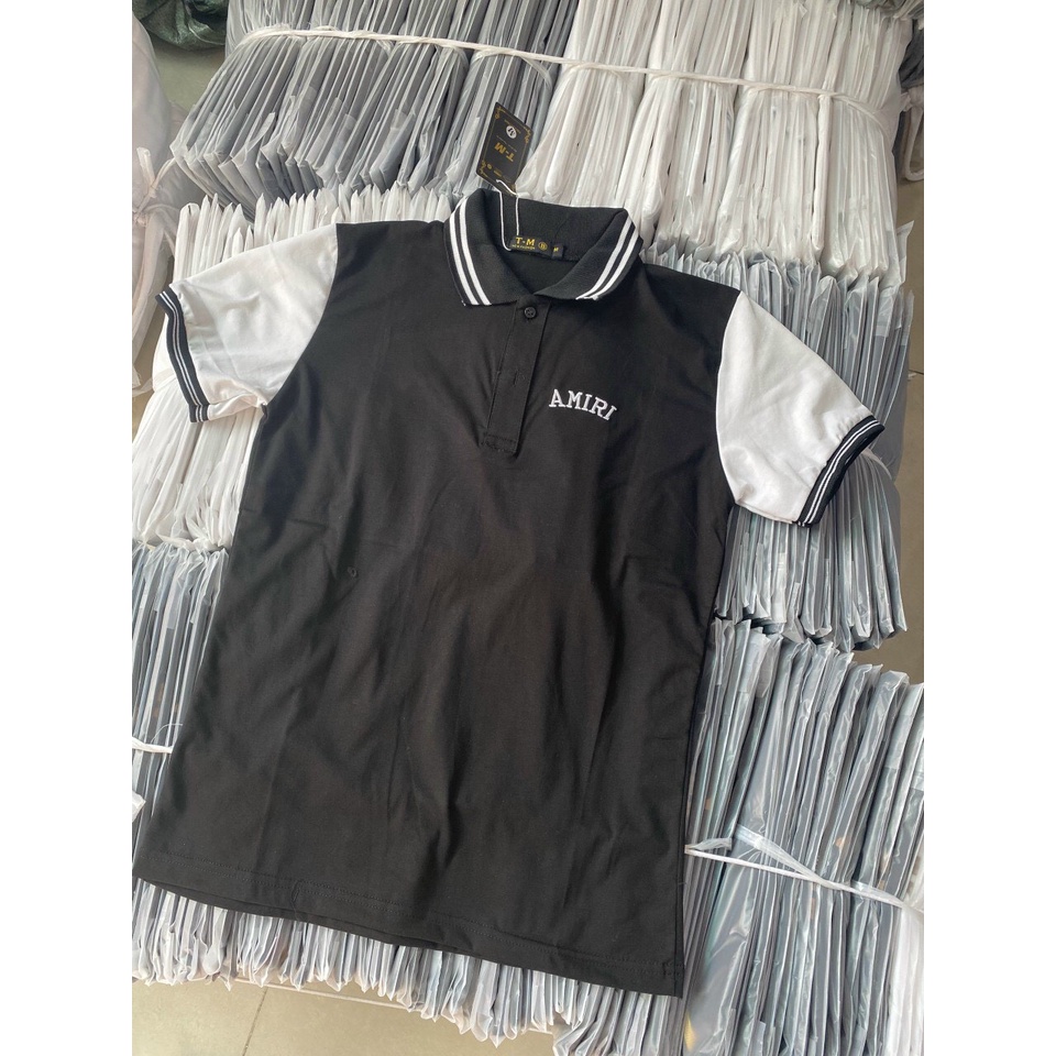 Áo thun POLO nam có cổ tay ngắn, áo nam đẹp phối họa tiết chữ chất vải cotton co dãn 2 màu trắng đen