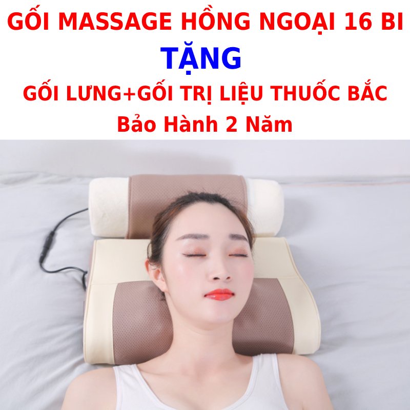 Gối má xa massage hồng ngoại 16 bi ☀️FREESHIP☀️ máy mát xa massge phiên bản PREMIUM tặng gối lưng +gói trị liệu thảo mộc