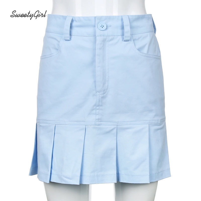 Chân Váy Ngắn Xếp Ly Cạp Cao Màu Trơn Thời Trang Phong Cách Đường Phố Cho Nữ