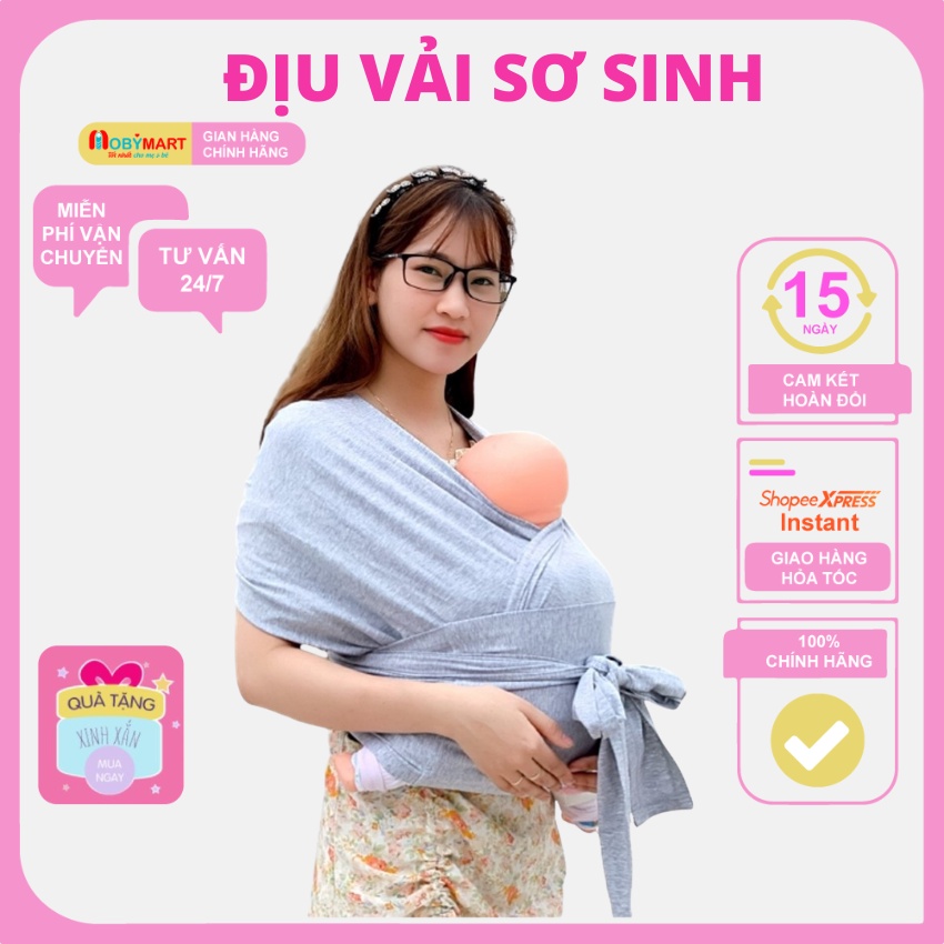 Địu vải em bé Moby - địu cho bé 0-2 tuổi có khóa điều chỉnh size và đai trợ lực - MobyMart