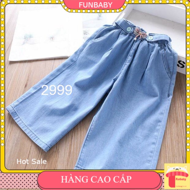 Quần ngố bò giấy nơ cho bé gái 3-12 tuổi