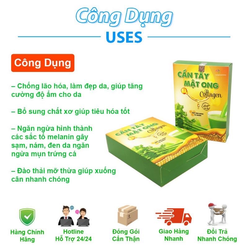 Bột cần tây sấy hoa mật ong Collagen 60g (15 gói x 4g) giúp giữ dáng, đẹp da detox cơ thế