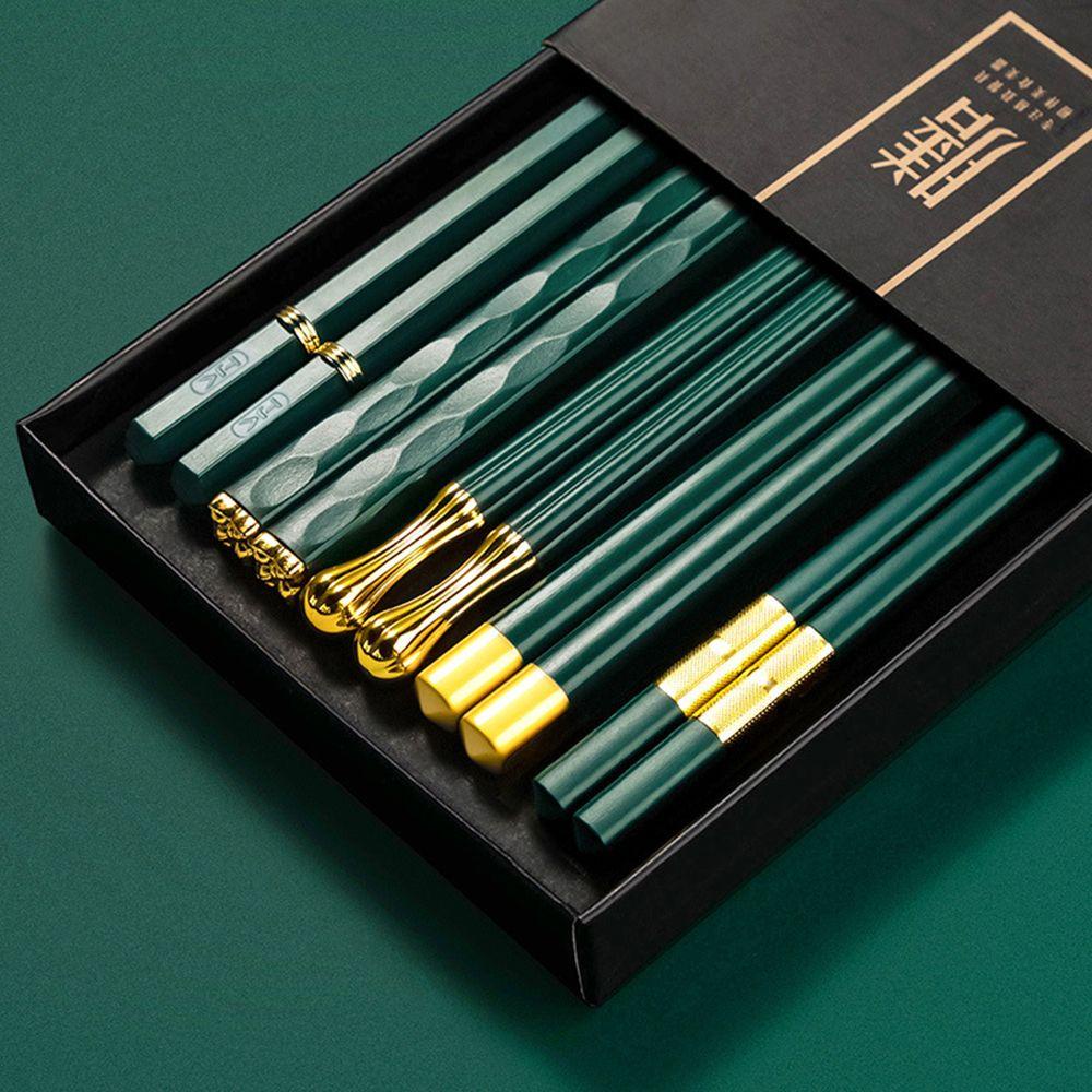 Bộ 5 Đôi Đũa Màu Xanh Lá / Đen Chống Trượt Chịu Nhiệt Độ Cao