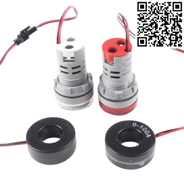 Ampere kế AD136-22DSA đèn led phi 22mm đo dòng điện có biến dòng 100A lắp tủ điện