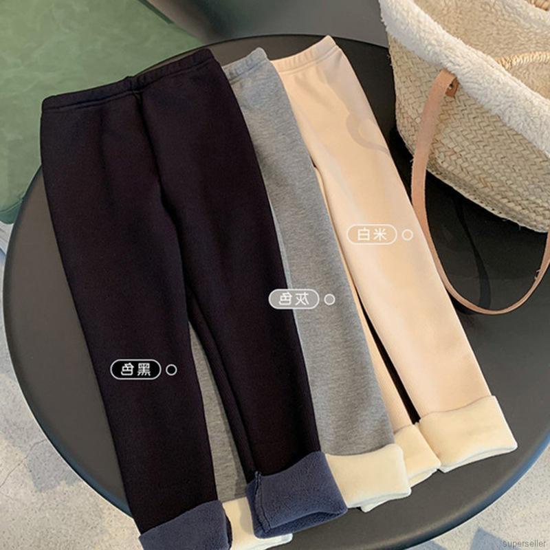 Quần legging lót lông cừu dày co giãn tốt thời trang cho bé gái
