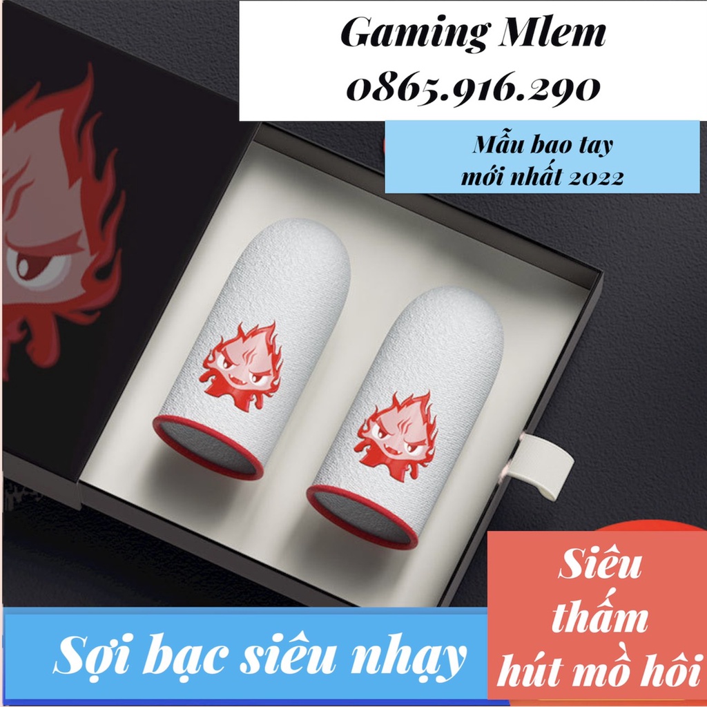Bao Tay Chơi Game Ghost Fire Bạch Kim Logo Đỏ - Lửa Đỏ phát sáng + Hộp| Găng Tay Chơi Game PUBG, Freefire, chống mồ hôi,