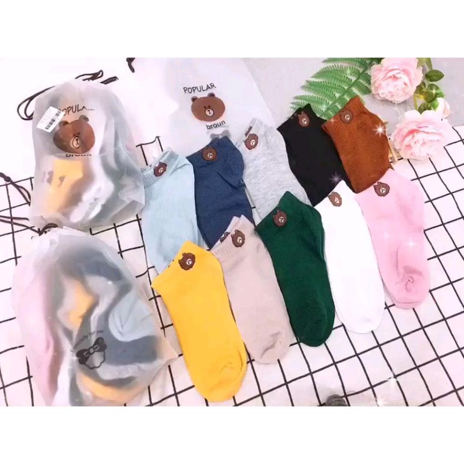 Set 10 Đôi Tất Gấu Đủ Màu Sắc Chất Liệu Cotton Mềm Mịn