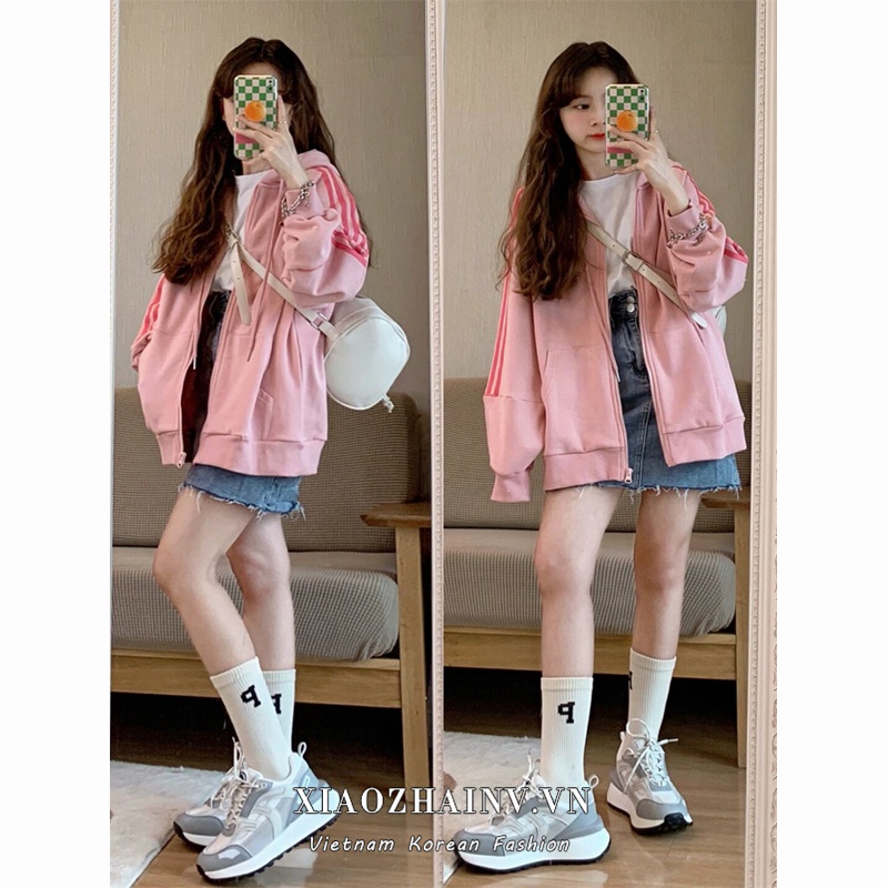 Áo Khoác Hoodie Dáng Rộng Phối Khóa Kéo Màu Hồng Dễ Phối Đồ Cho Nữ | BigBuy360 - bigbuy360.vn