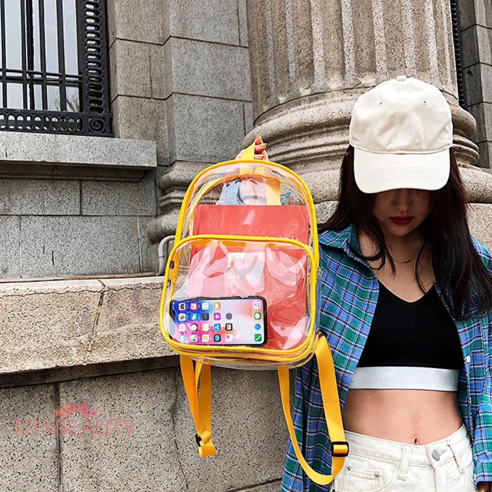 Transparent PVC Backpacks Women Clear School Bags Knapsacks Shoulder Bags