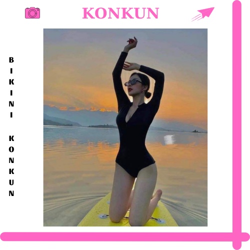 Đồ bơi một mảnh có tay khoá kéo Hàn Quốc chất liệu co giãn thoải mái KONKUN MS01