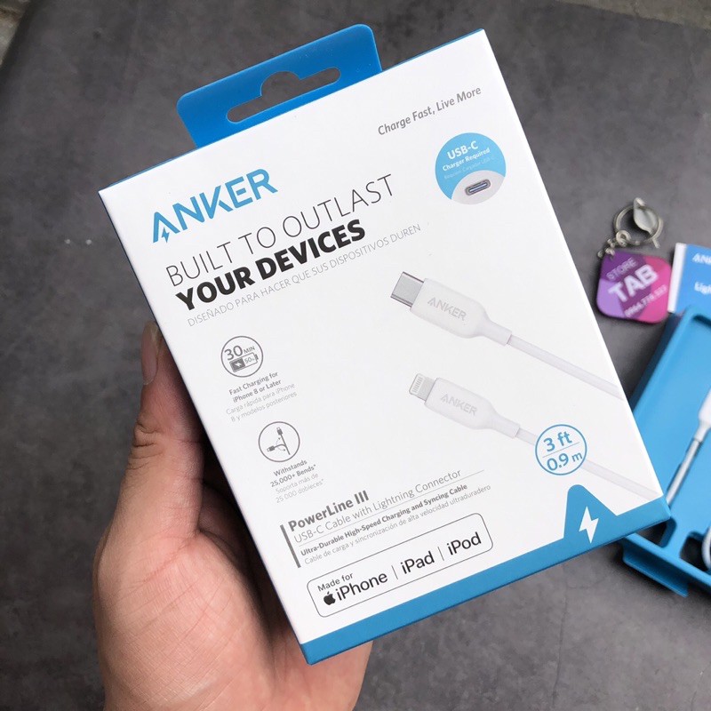 Cáp Anker PowerLine 3 UsbC To Lightning (A8832) - Bảo Hành 18T