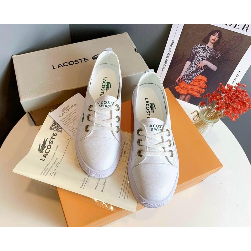 Giày lười lacostte trắng cá sấu fullbox