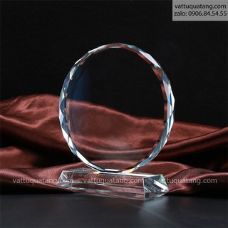 [HCM] Cúp pha lê cao cấp, kỷ niệm chương pha lê in hình in logo công ty lưu niệm. Phôi pha lê tròn vát 14cm