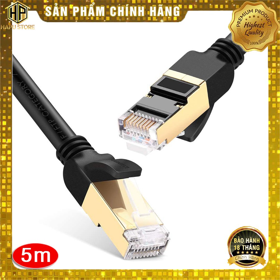 Dây cáp mạng Ugreen 11271 dài 5m chuẩn Cat7 đúc sẵn màu đen chính hãng - Hapustore