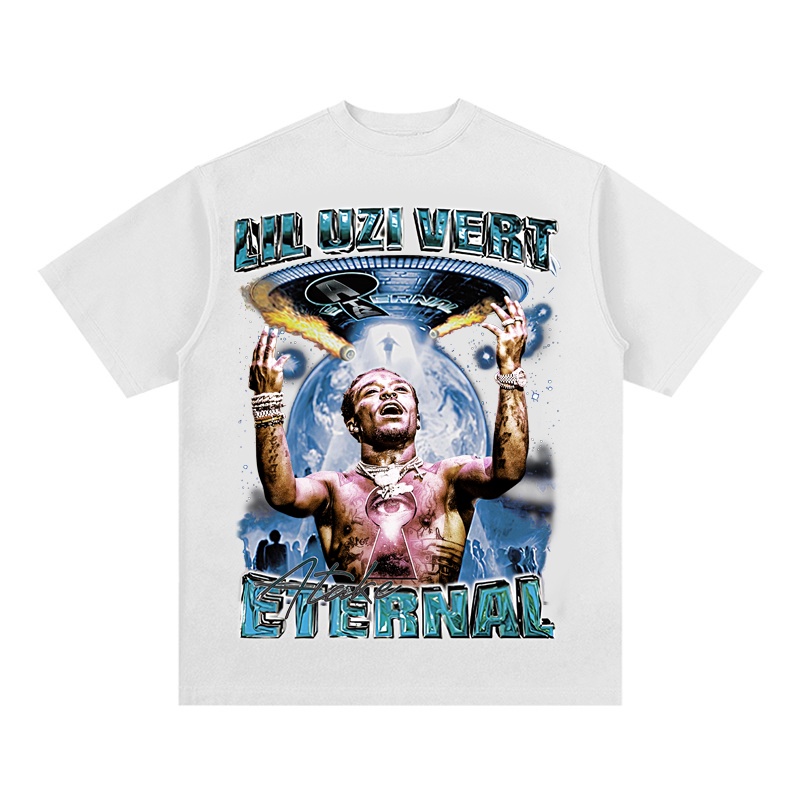 Áo Thun Vintage Lil Uzi Vert v2  Tay Lỡ Unisex - Đen/Trắng Cổ Tròn | Blackwork