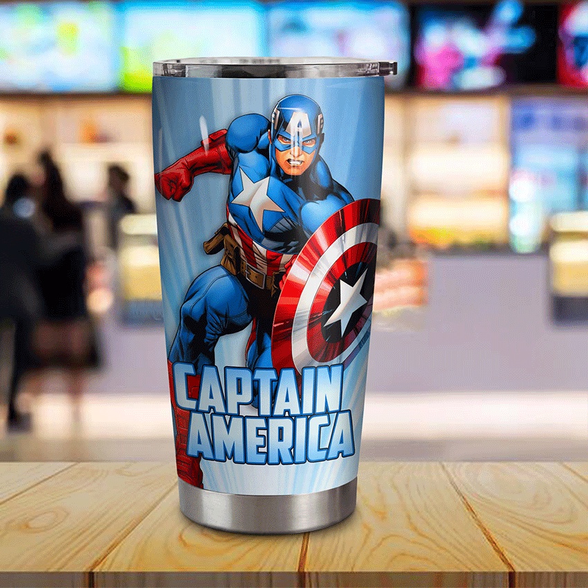 Ly Cốc giữ nhiệt Captain America 600ml, Bình Nước Bình Giữ Nhiệt In Theo Yêu Cầu