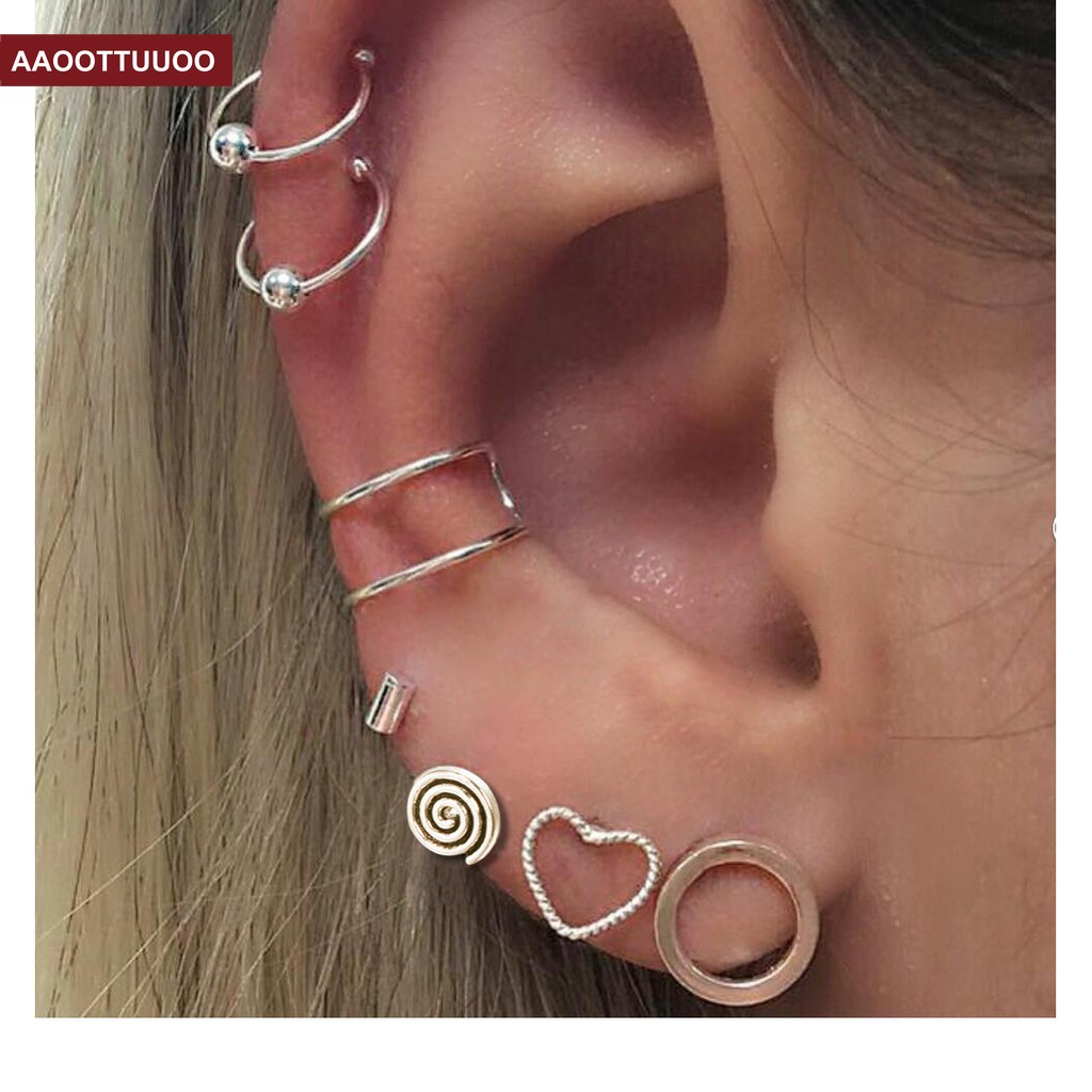 Set 4/7 Khuyên Vành Tai Phong Cách Cá Tính Thời Trang Cho Nữ