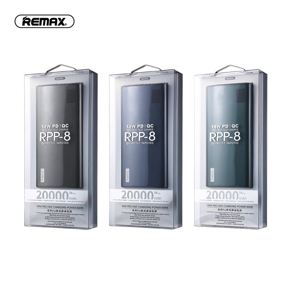 Pin Sạc Dự Phòng Remax RPP-8 20000mAh QC3.0 Và Sạc Nhanh 2 Chiều Type C - BH 1 Năm - Hưng Long PC