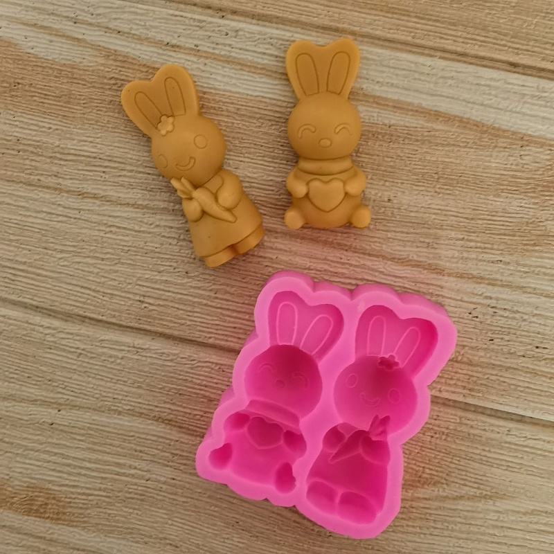 Khuôn Silicone Tạo Hình Làm Bánh Kẹo Hình Thỏ Phục Sinh 2 Ngăn