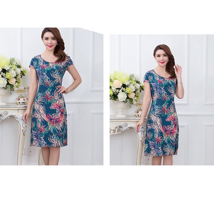 Đầm Trung Niên BIGSIZE họa tiết chất lanh lụa mềm mát