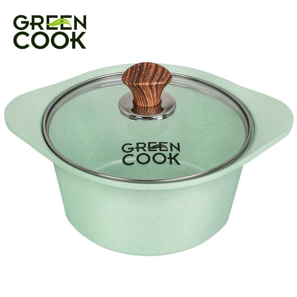 Nồi đúc đáy từ chống dính men đá xanh ngọc GreenCook GCS05 size 18-20-24 cm công nghệ Hàn Quốc - GREEN