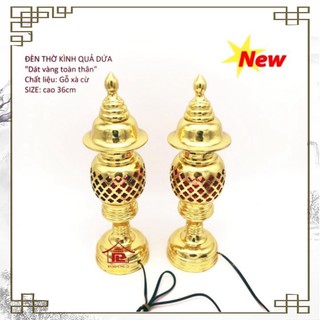 Đèn bàn thờ tổ ong gỗ xà cừ dát vàng cao 34,41,48cm