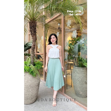 Chân Váy Xếp Li Màu Mint Style Vintage