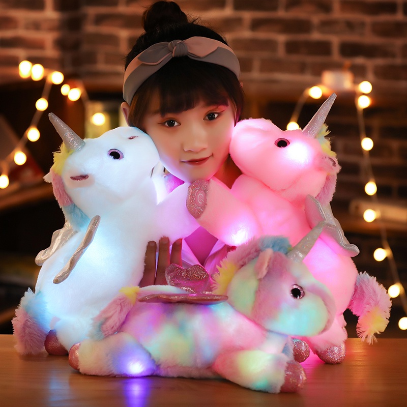 AIXINI ❤38cm Colorful LED Unicorn Plush Toys Glowing Stuffed Animals Pink Unicornio Horse Toy Cute Light Up Doll Kids Girls Xmas