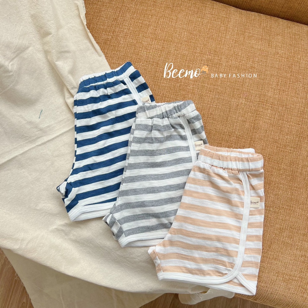 Bộ cotton unisex cho bé hoạ tiết gấu, bộ thun cộc tay mềm mát quần đùi Beemo