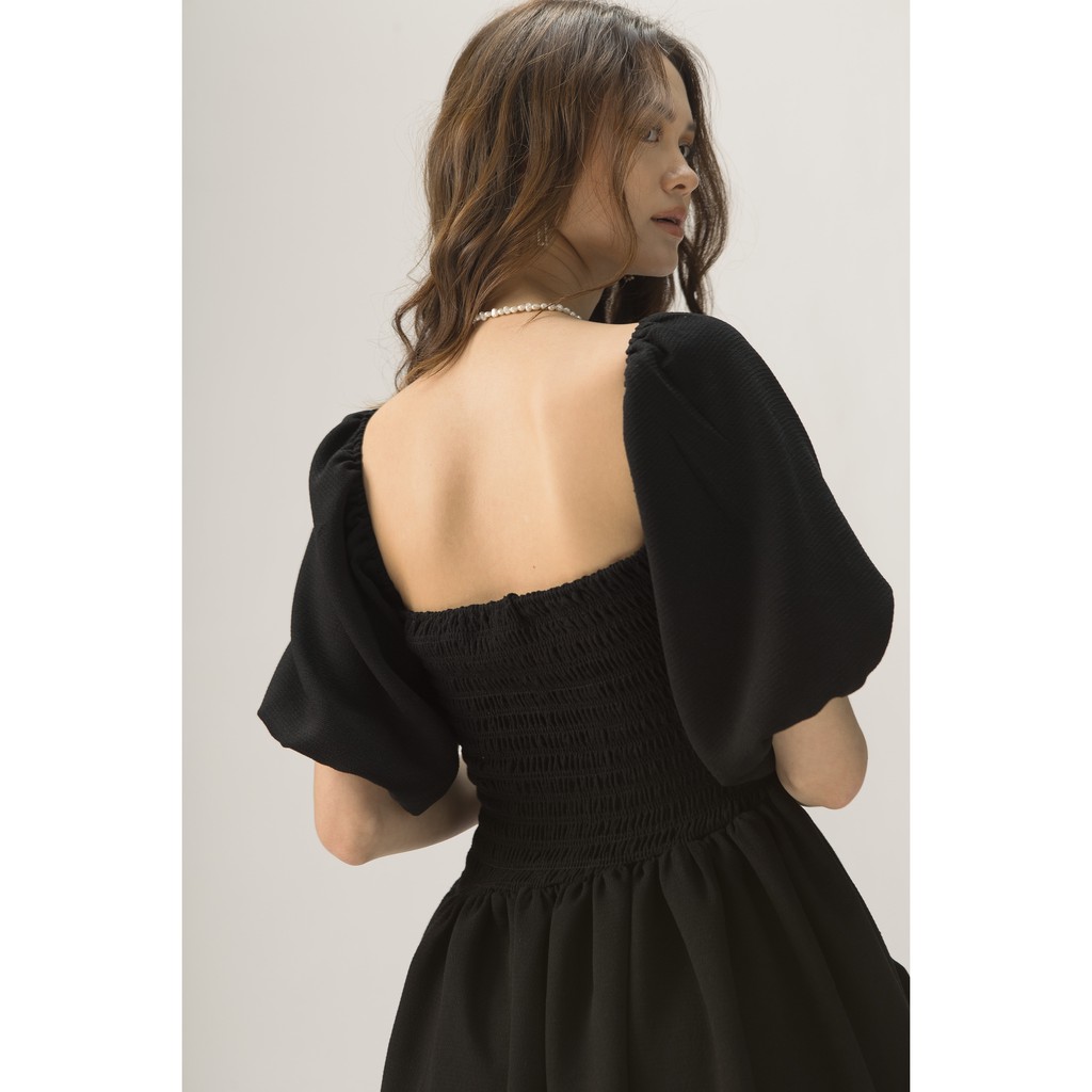 VÁY ĐEN ÔM CO GIÃN, TAY PHỒNG - BLACK PEARL MINI DRESS - SOLID