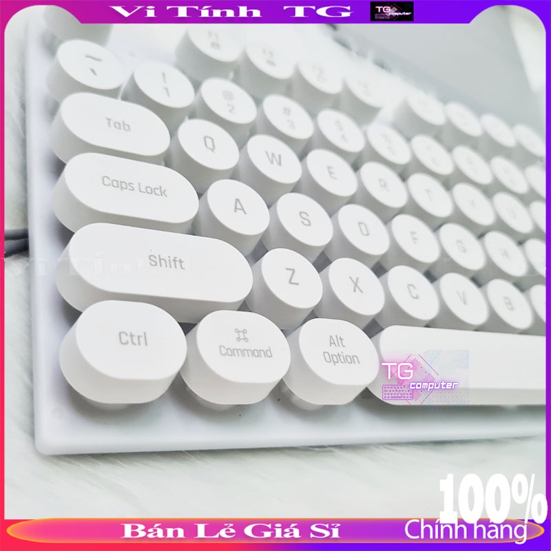 Combo Bàn phím màu trắng nút tròn kèm chuột có led đa màu cực đẹp - Vi tính TG K500