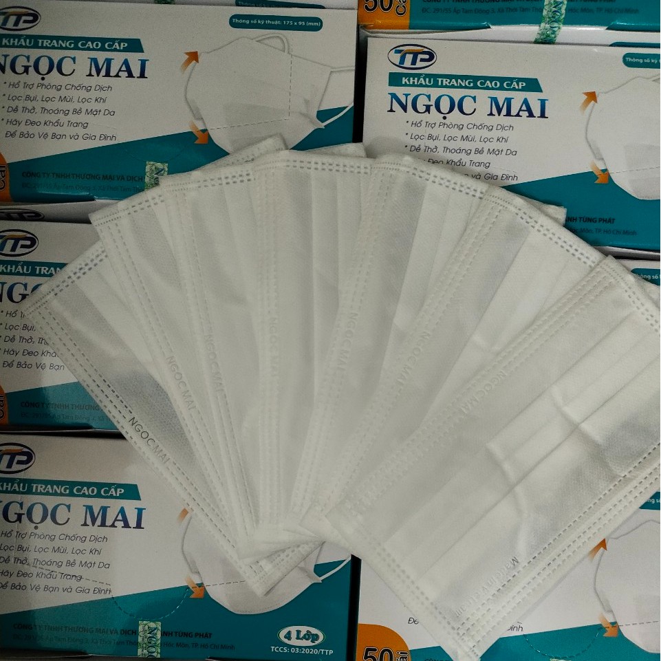 1 Thùng Khẩu Trang Y Tế Chất Lượng Cao 4 Lớp Ngọc Mai Màu Xám, Trắng, Xanh, Đen, Hồng  (50 Hộp/1 thùng)