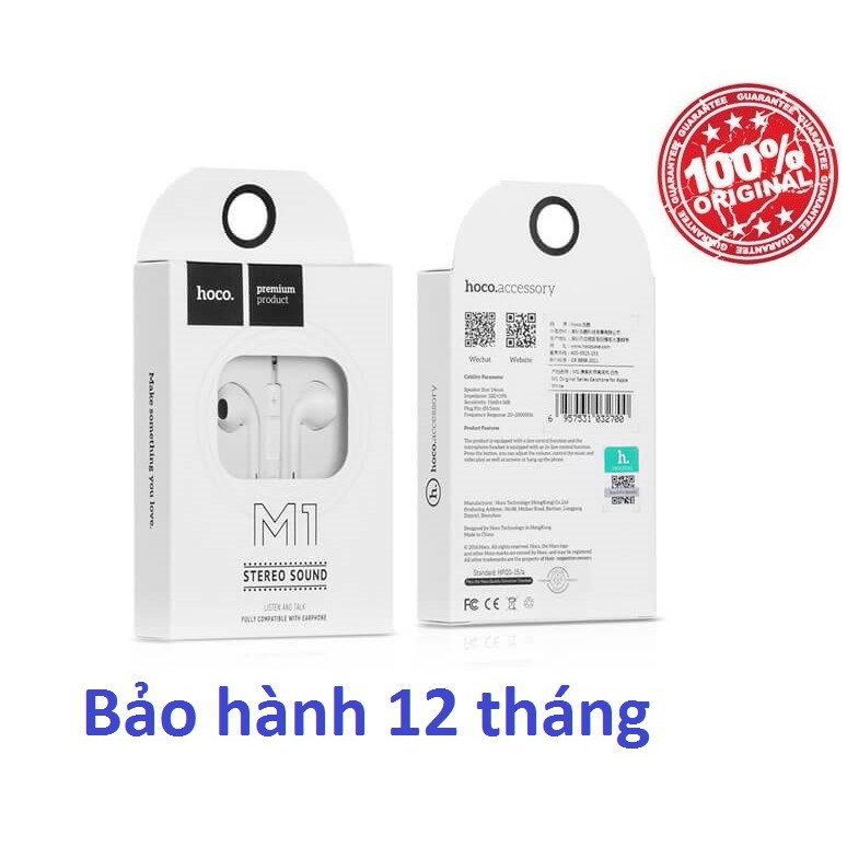 Tai nghe Hoco M1 Jack 3.5mm tích hợp Mic và nút chỉnh Volume cho iOS