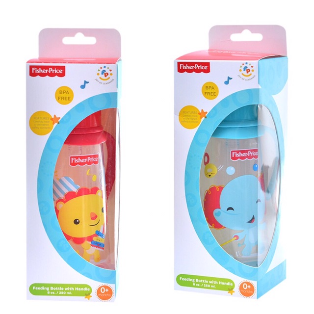 Bình sữa núm silicone 250ml Fisher Price có tay cầm-FP13 upass