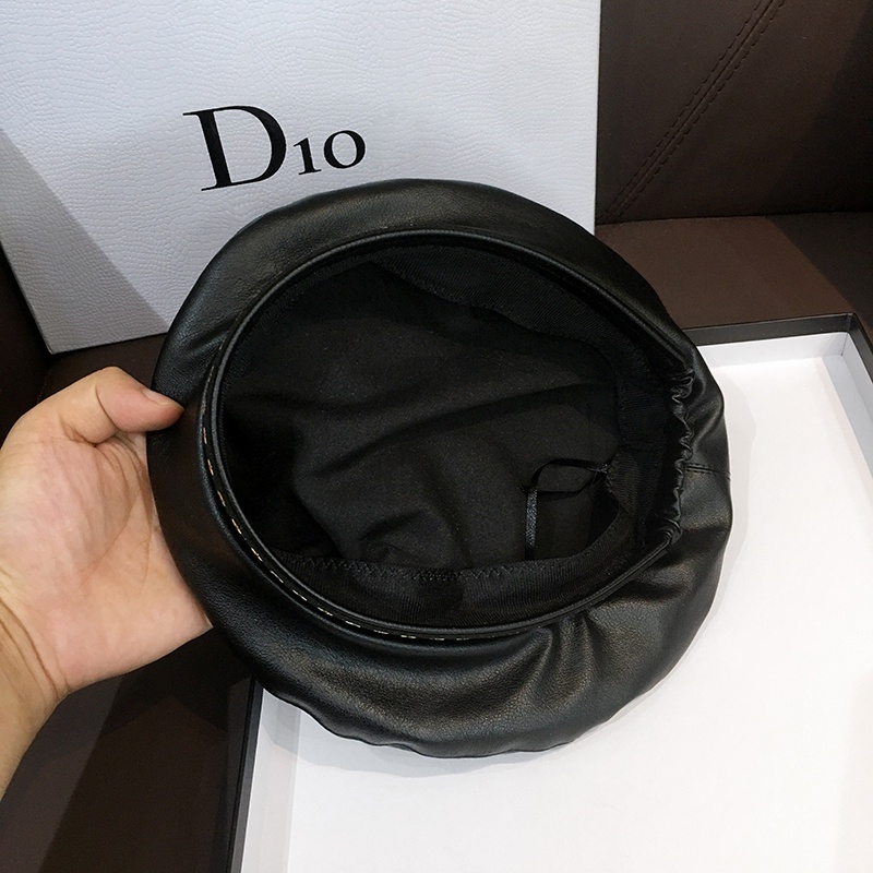 Mũ nồi bằng da màu đen phong cách retro thời trang xuân thu 2020 cho nữ